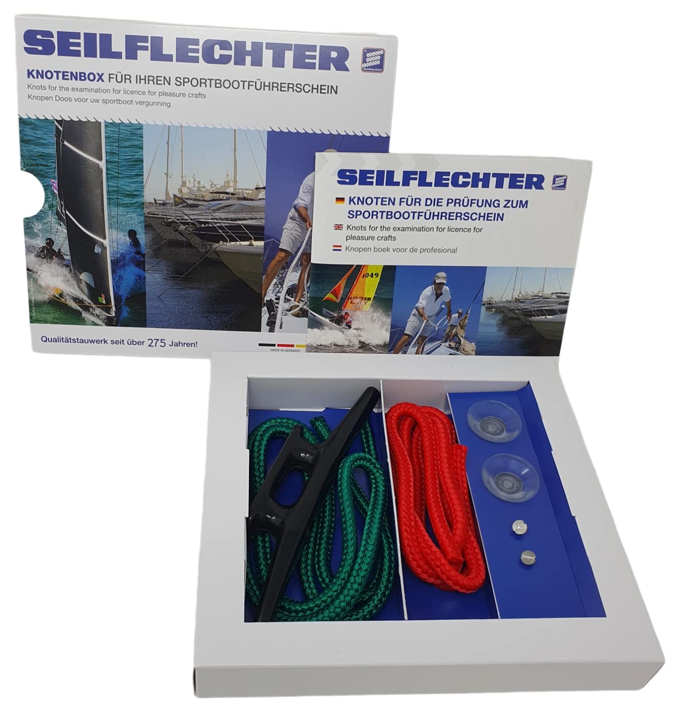 Seilflechter – Scatola dei Nodi per Patente Nautica, Kit di Esercitazione per Tutti i Nodi Richiesti all’Esame, per Navigazione Entro e Fuori Costa
