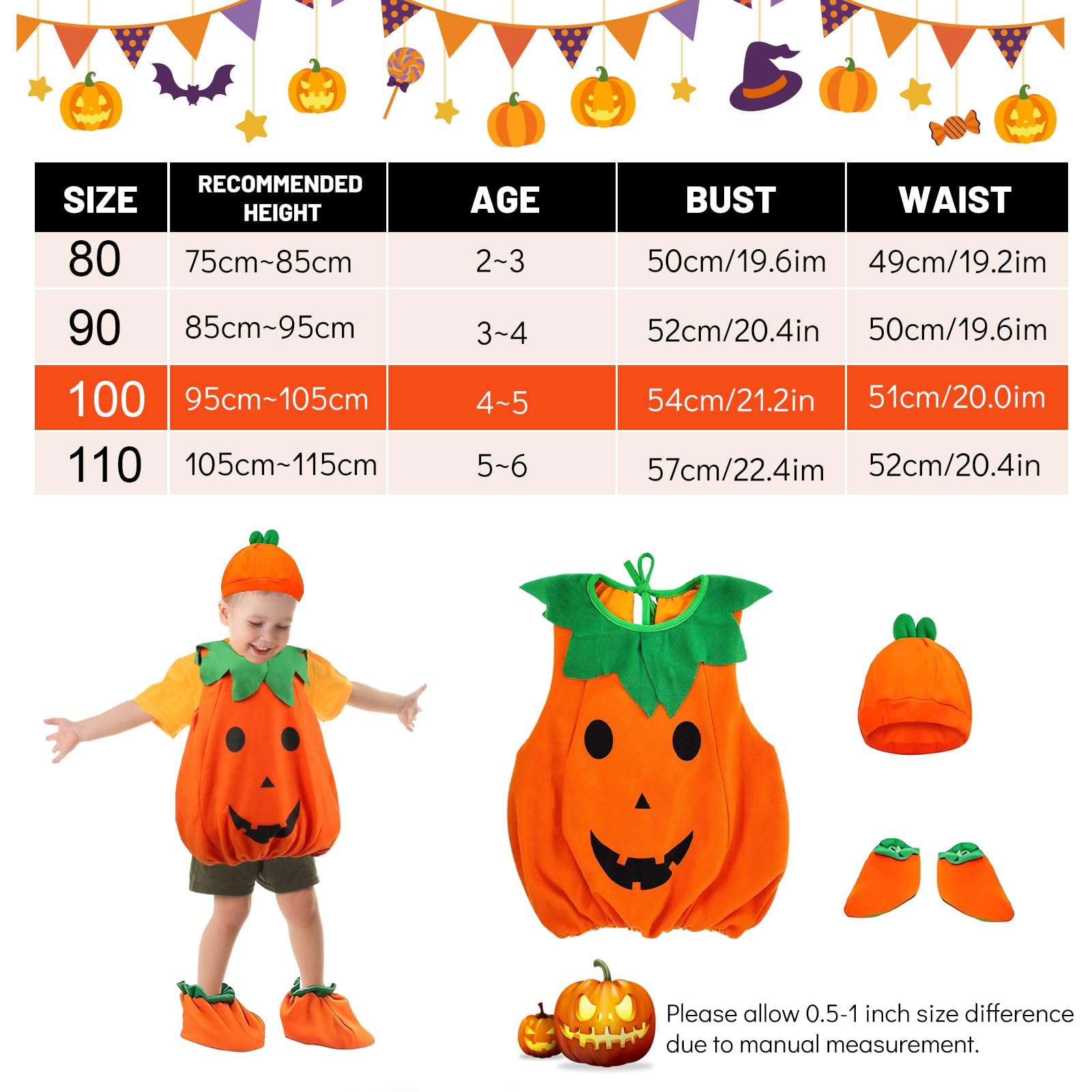 Hyran Pumpkin Costume for Children Baby Halloween Dress, Newborn Pumpkin Costume, Girl Halloween Dress, 4 Sizes - Image 2