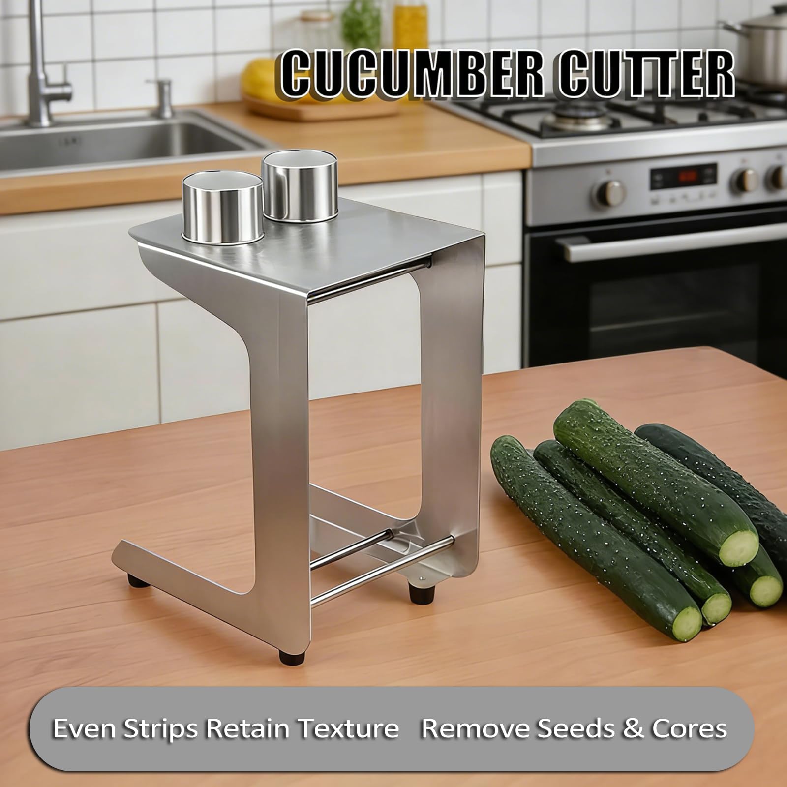 Cortador de pepino para sushi, máquina de palitos de zanahoria con 3 cuchillas, acero inoxidable 304, diseño en ángulo, para ensaladas, preparación de comidas