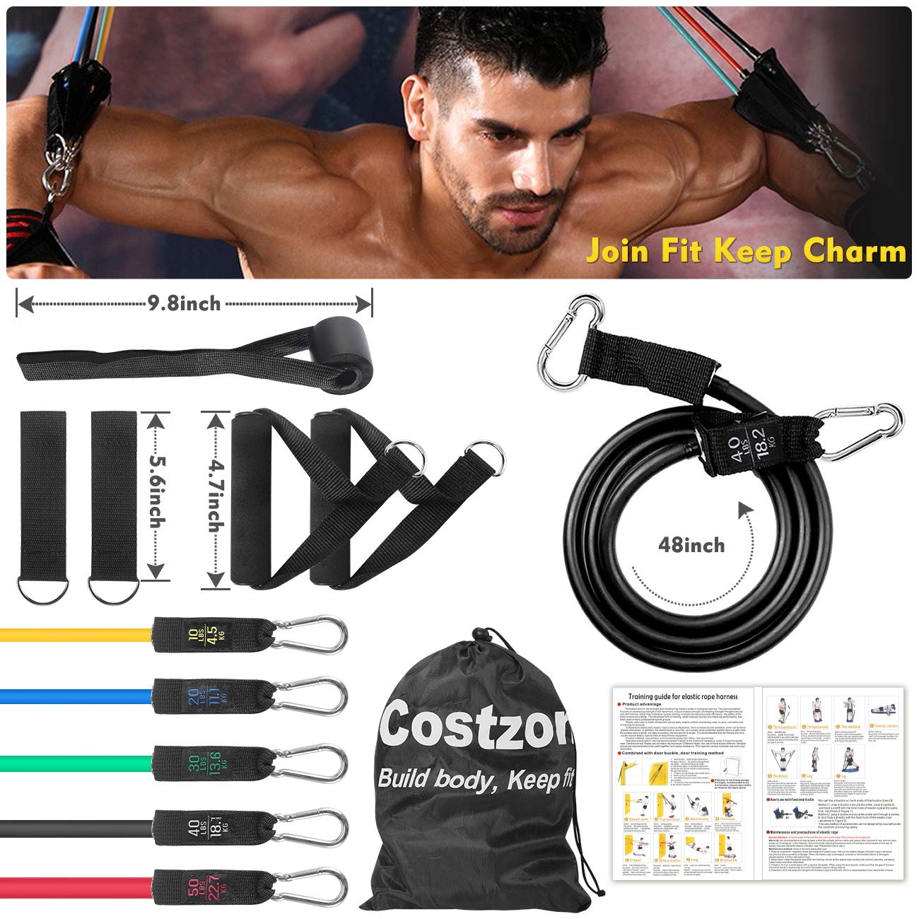 Widerstandsbänder-Set, 68 kg, für Zuhause, Fitnessstudio, Training, elastische Latexgurte für Sporttraining, Muskelverlust, Gewichtsverlust, Physiotherapie, Knöchelriemen, für drinnen und draußen