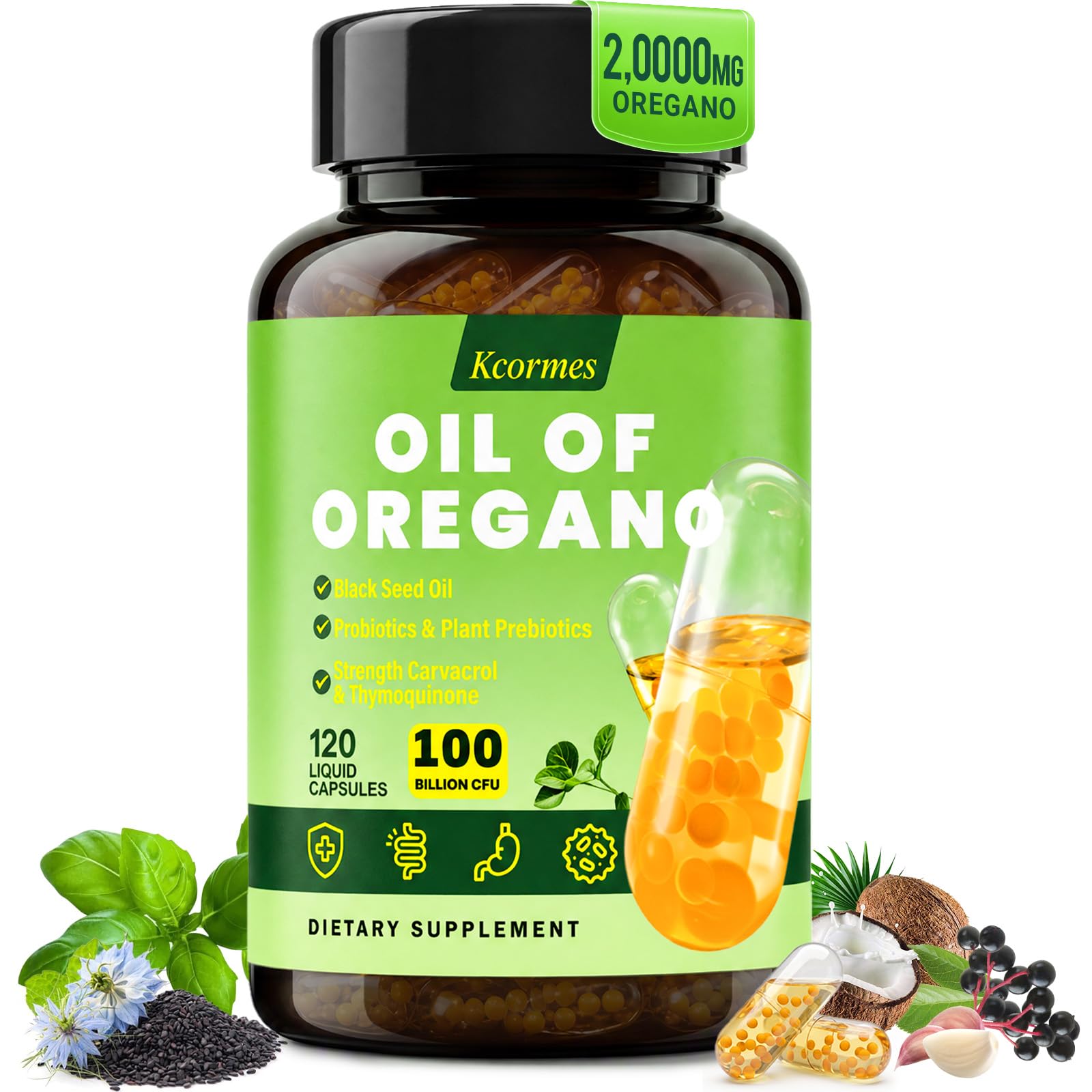 Oil of Oregano with Black Seed Oil, Immune, Antioxidant & Digestive Support 120 Count (Pack of 1)