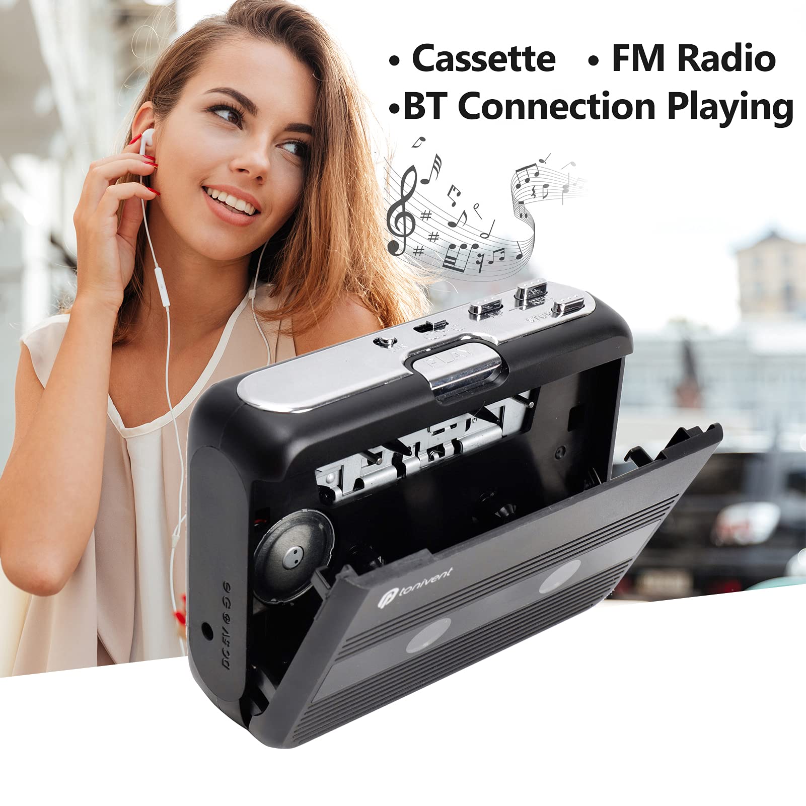 Mini Odtwarzacz Kasetowy, Radio FM z Bluetoothem 2 w 1, Przenośny Odtwarzacz Kasetowy, Akumulatorowy Magnetofon Zasilany Kablem USB, Odtwarzacz Kasetowy