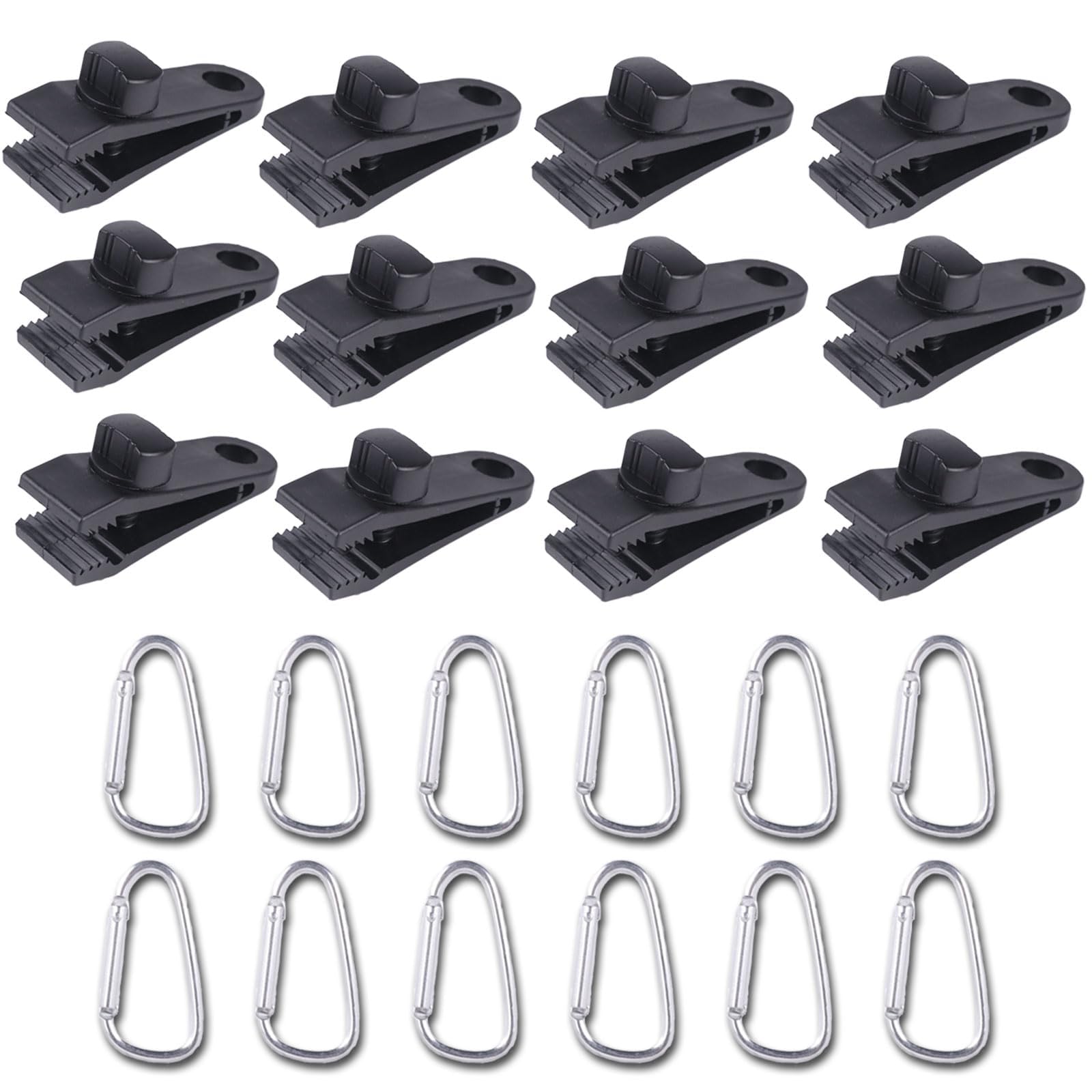 12Pcs Tarp Clips,Heavy Duty Tarp Clips,Tarpaulin Clips with 12Pcs Carabiner Clip for Tents Cover, Awning Outdoor Camping, Hiking Camping,Caravan Canopies