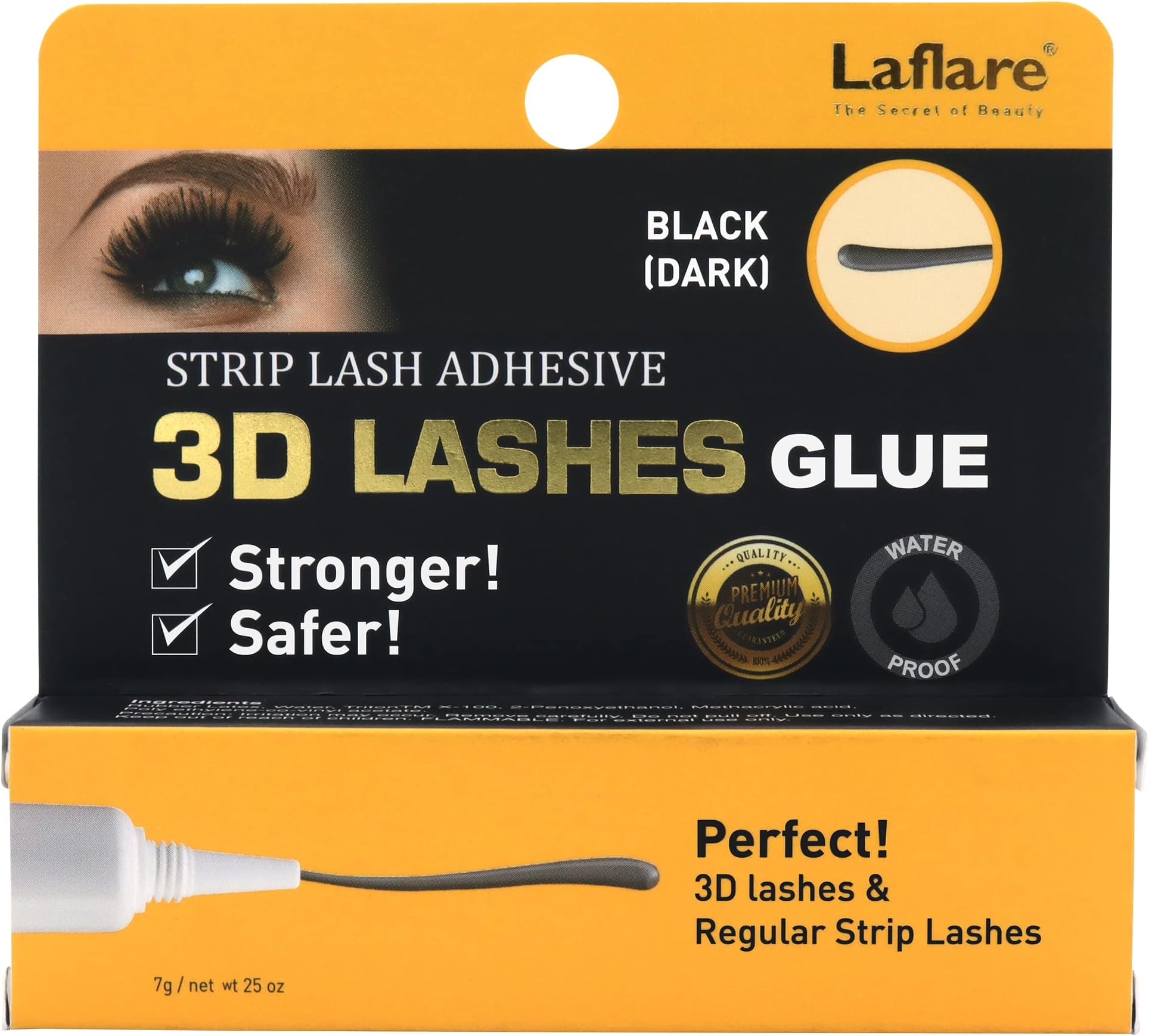 Laflare 3D Lashes Glue, Strip Lash Adhesive, Waterproof, Stronger Eyelash Glue Tube Style 0.25oz (Black)