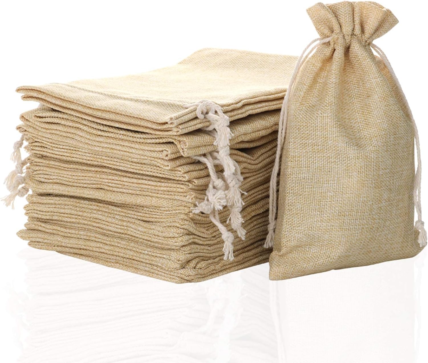 25 Pcs Linen Burlap Bags with Gift Tags Jute Drawstring Rope 8 x 10 Inches, Gift Bags Wedding Party Favors Jewelry Pouch, Christmas Birthday Presents, Snack Sacks and DIY Craft Arts Projects