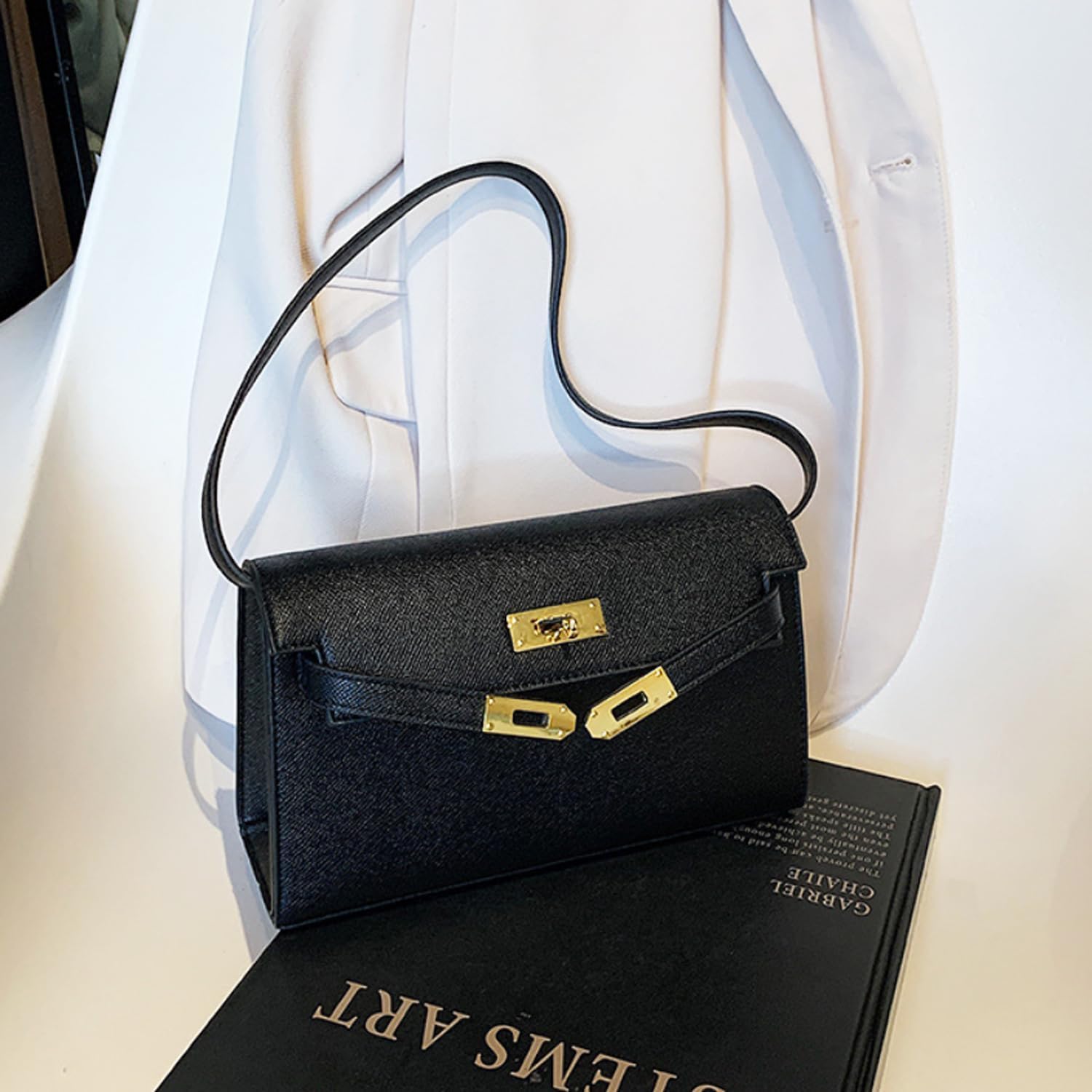 Suede Shoulder Bag, Crossbody Style with Flap and Buckle Closure - Image 8