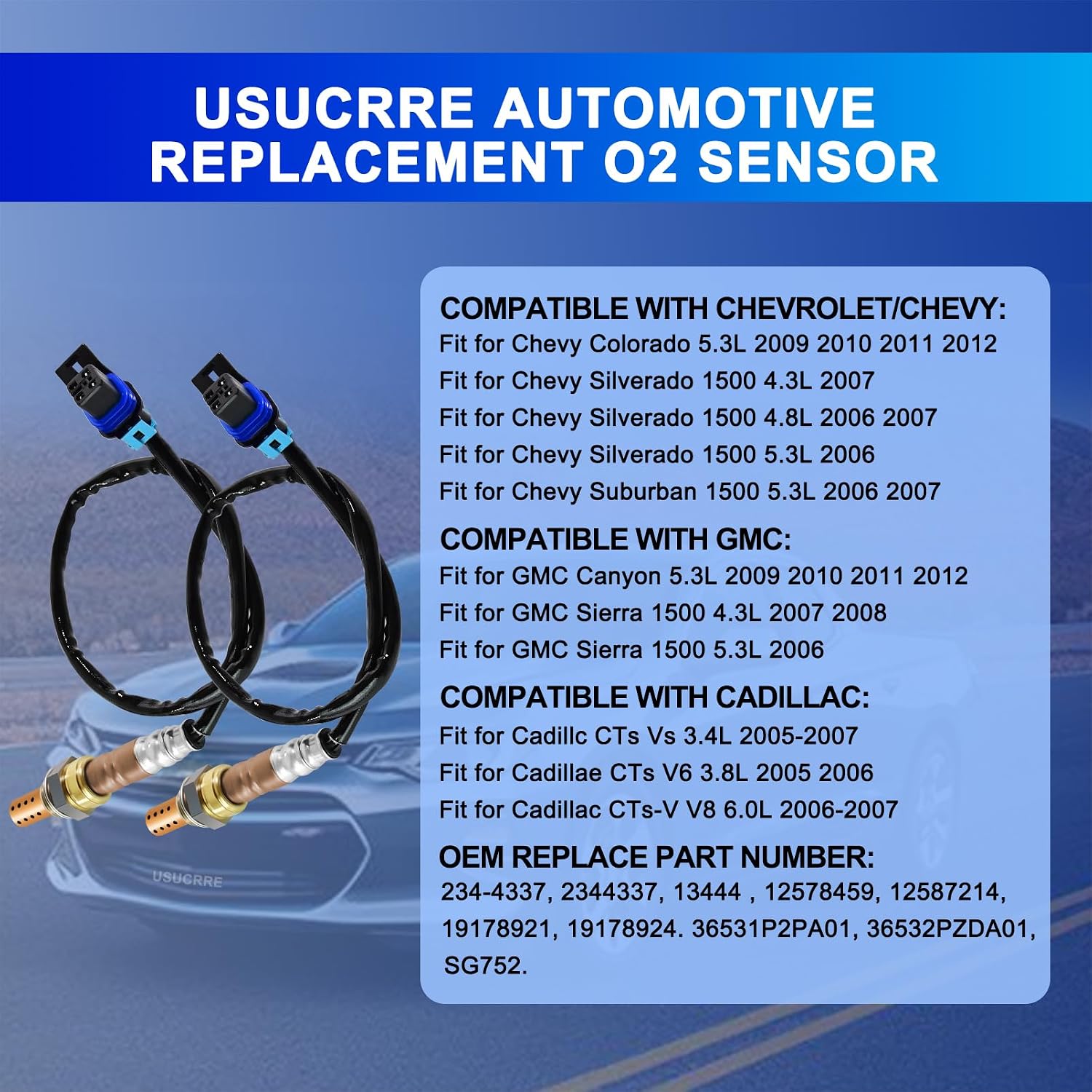 2Pcs O2 Oxygen Sensor OE 234-4337 13444 Downstream Automotive Replacement 02 Sensors Compatible with Chevrolet/Chevy/GMC/Cadillac/Buick ASG277, AFS97, AFS123, 21528, 12578459, 12587214