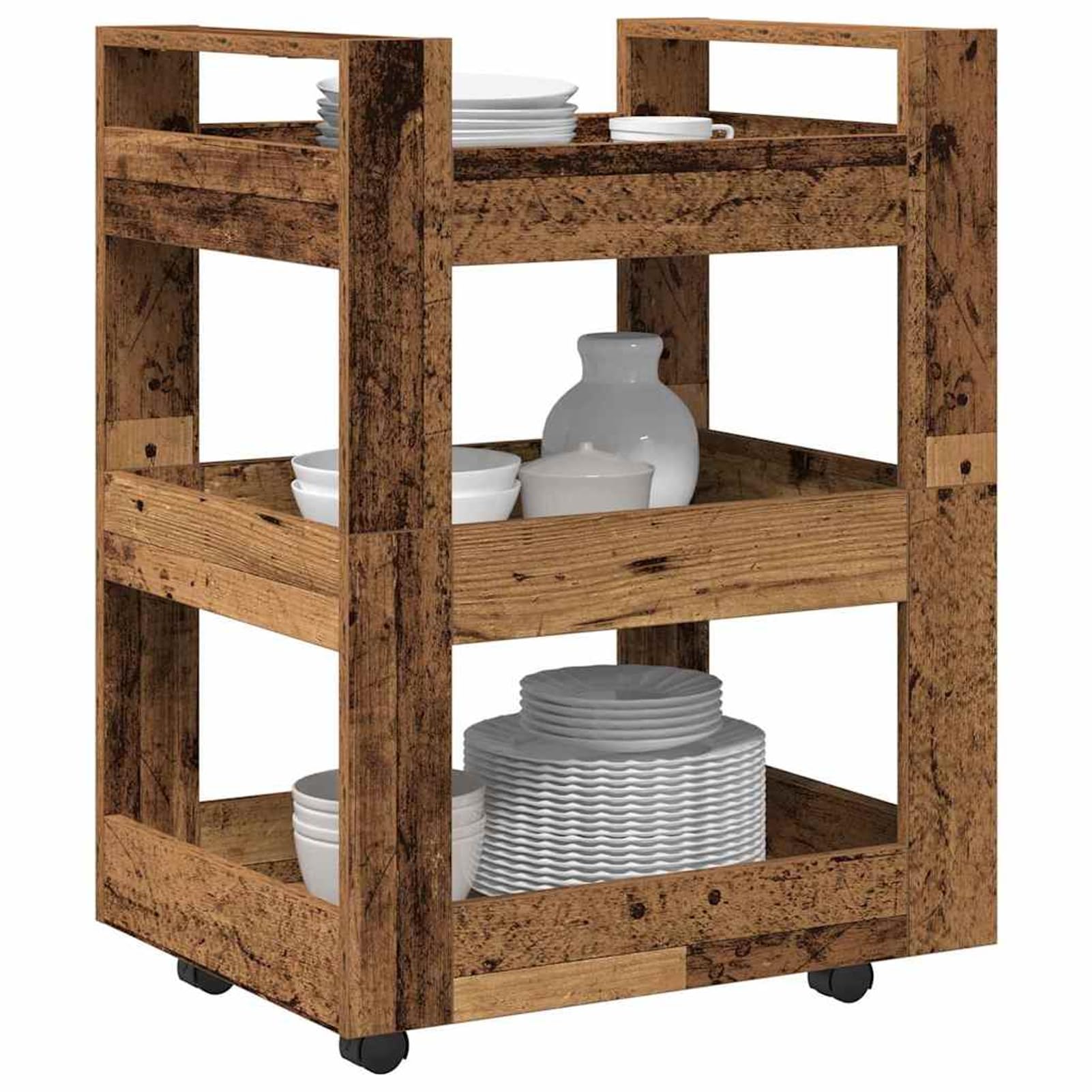 Geecher Carrello da Cucina, Mobile con Ruote, 60 x 45 x 80 cm, in Legno Multistrato Finitura Quercia, per Preparazione e Servizio in Cucina