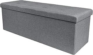 Zedelmaier Sitzbank mit Stauraum Sitzhocker Faltbar Truhen, Deckel Abnehmbar, 114x38x38 cm (Grau - Leinen)