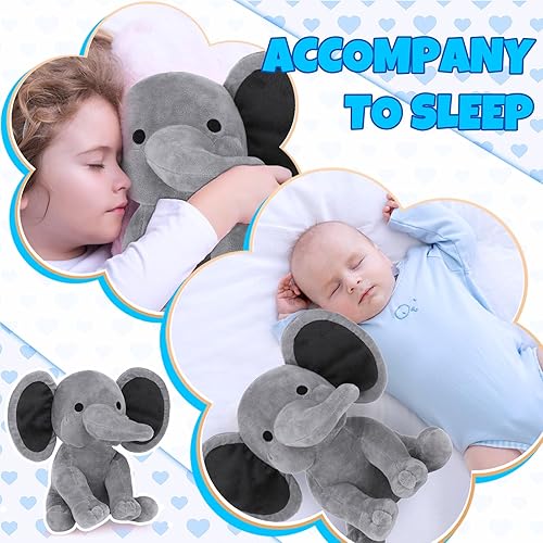 Miniatura 6 de 9 piezas de animales de peluche de elefante de 9.84 pulgadas, suaves y lindos juguetes de peluche para baby shower, suministros de fiesta de
