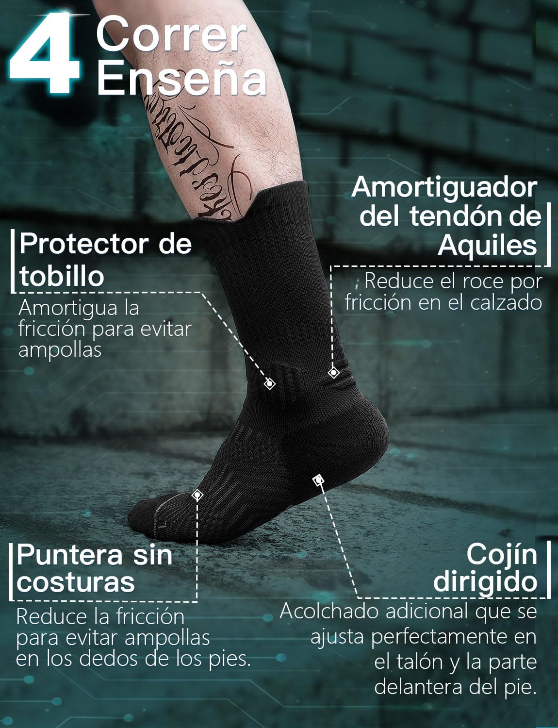 Juclise Calcetines de Compresión para Correr, de Fibra de Bambú y Coolmax, Transpirables, Anti-ampollas, Acolchados para Deporte, Senderismo y Gimnasio