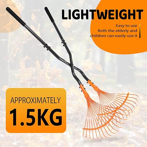 Miniatura 5 de Rastrillo agarrador de hojas con mango largo, rastrillos de hojas de metal, parte superior ligera de hojas y césped, recolector de hojas para