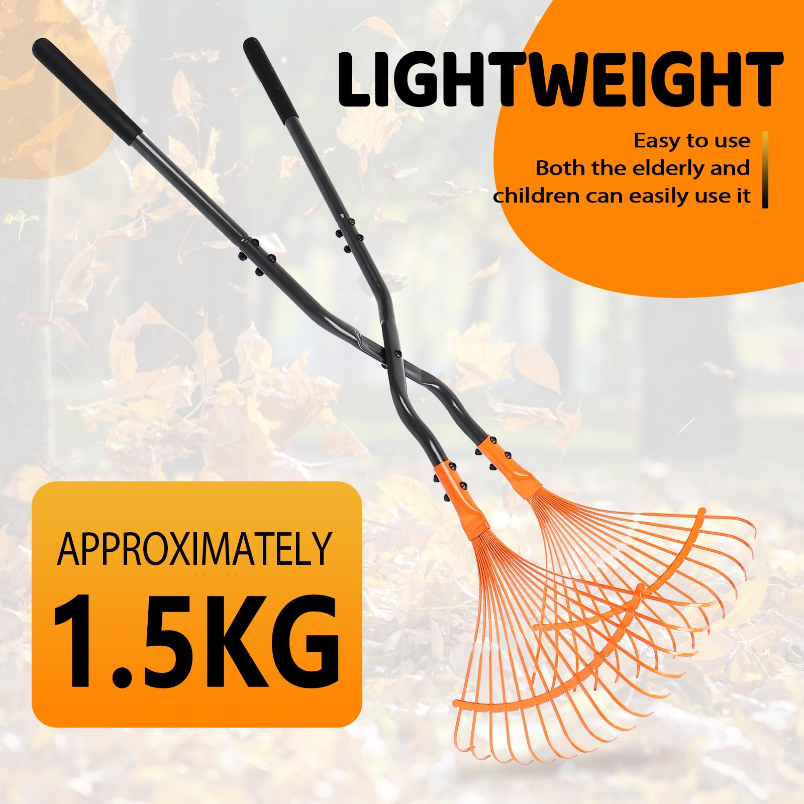 Grabie ogrodowe do liści ze stali 42 HRC, 24 zęby, szerokość 23,2", regulowany, dzielony uchwyt 33-67", odpowiednie do grabienia liści i porządkowania trawnika, grabie ogrodowe i do strzechy, odpowi