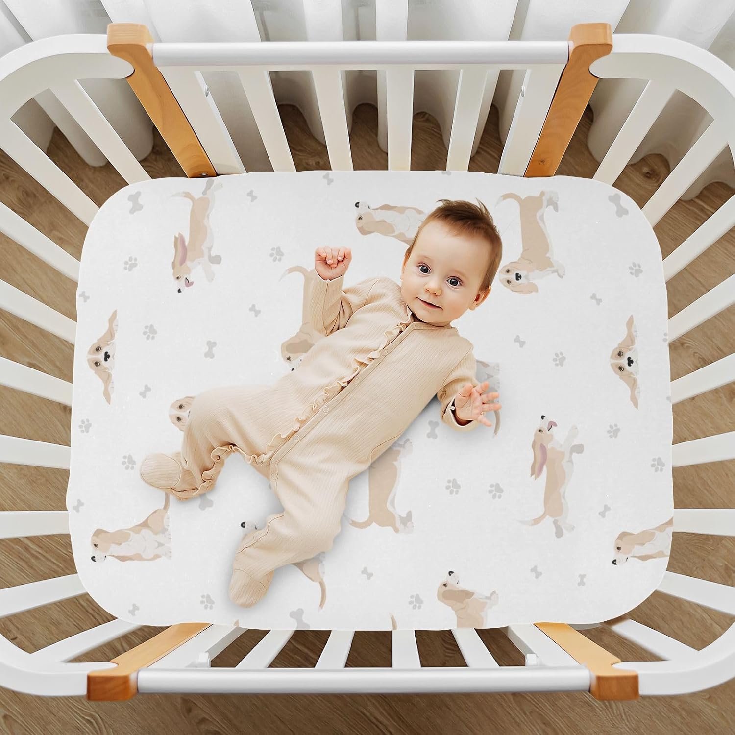 Basset Hound Dog Toddler Baby Sheets for Crib, Neutral Mini Crib Mattress Sheets Fitted, Soft & Breathable 52 * 28 * 9In