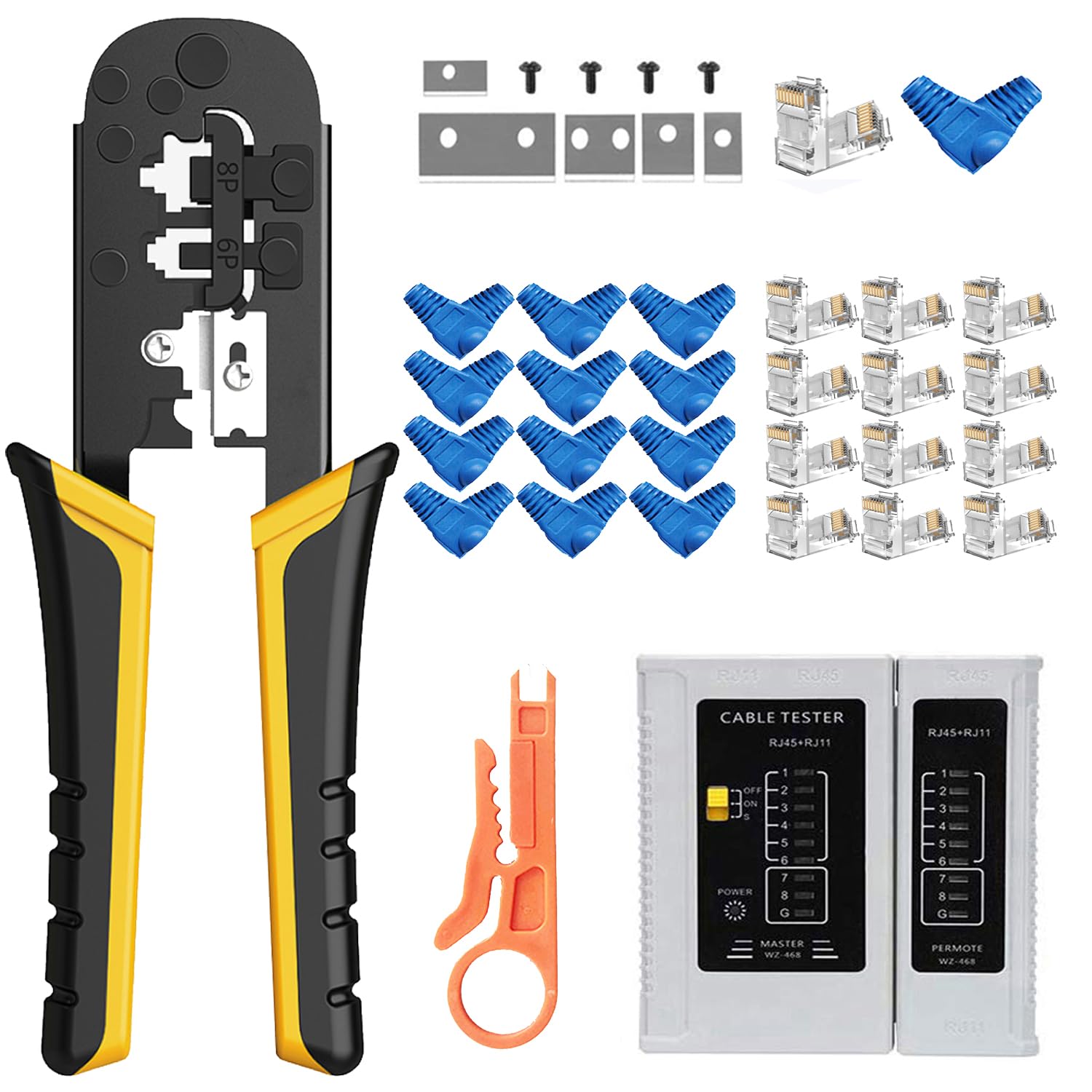 Outil de réseau à sertir TAIWAIN avec kit dénudeur pour câbles RJ45 RJ11 RJ12