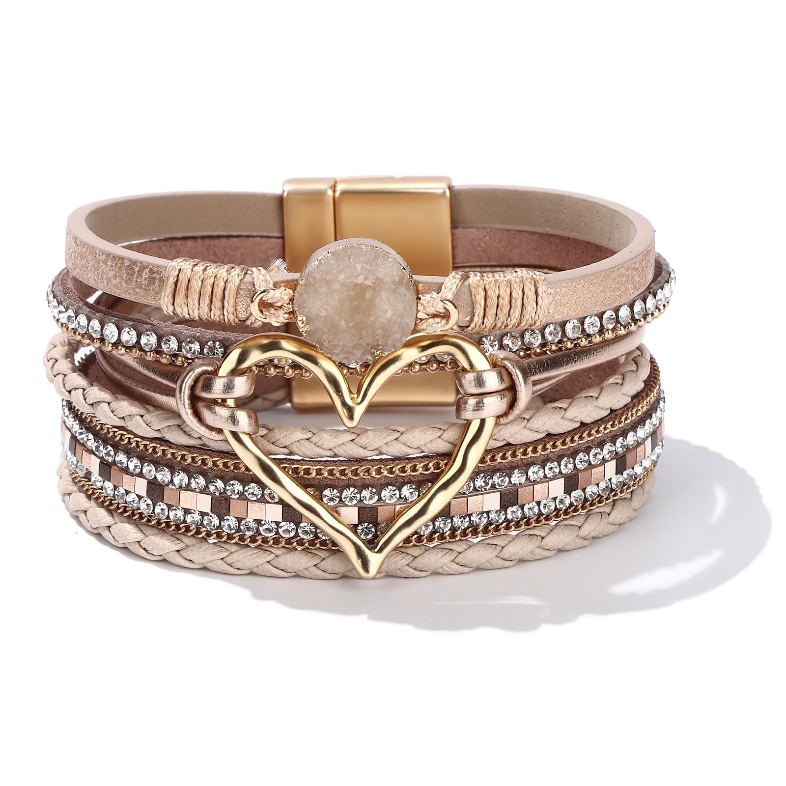 Long tiantian Leather Wrap Bracelets for Women Stackable Bangle Cuff Bracelets