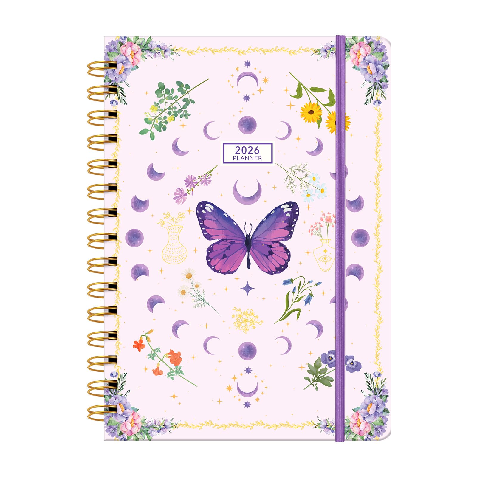 2026 Planner Weekly & Monthly Agenda Book, Spiral Daily Planner Hardcover 2026 To Do List Notebook with Monthly Tabs, Pocket, Elastic Closure, Thick Paper (6 * 8.5) Butterfly