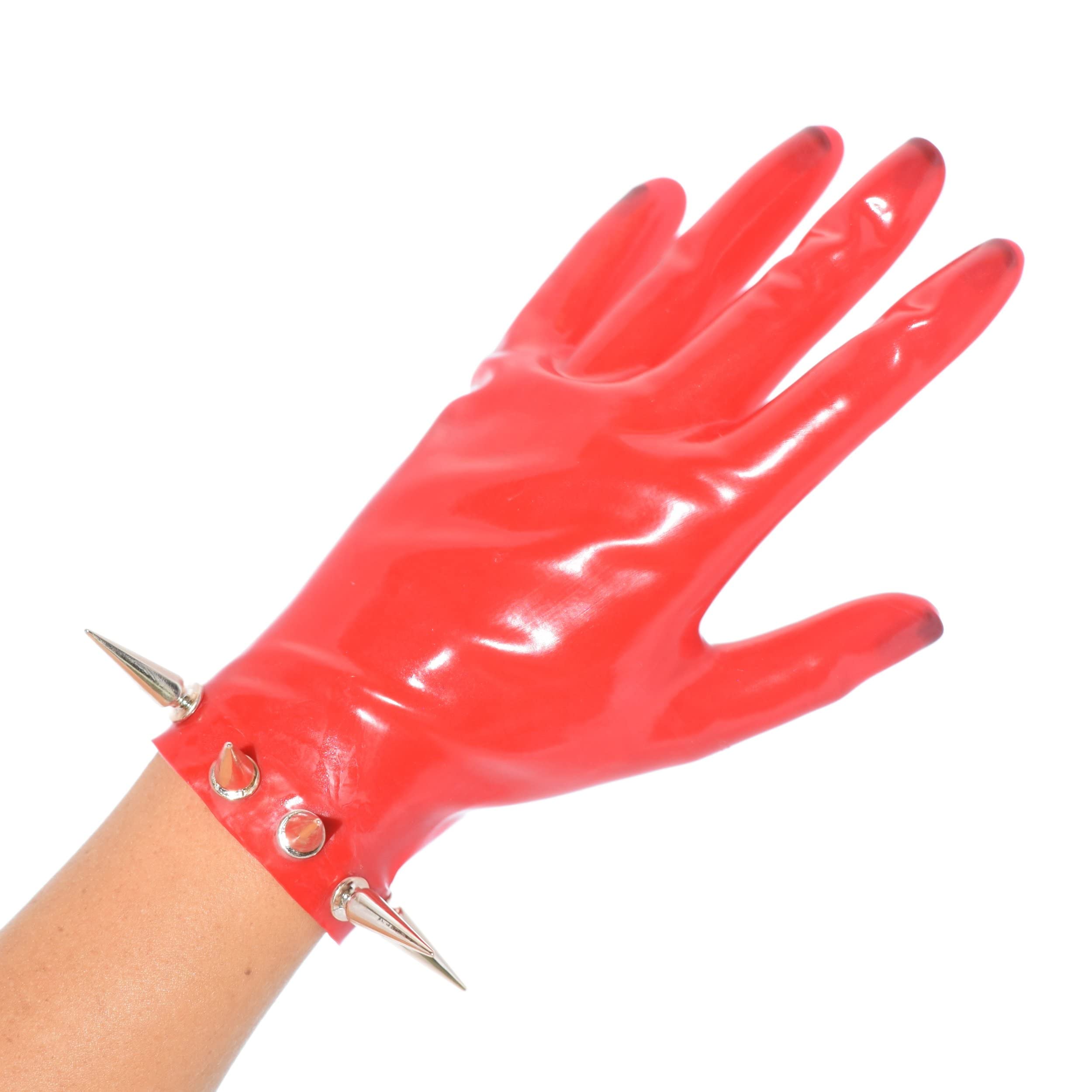 Rubberfashion Guantes de látex cortos - guantes de goma sexy con picos - guantes de látex cortos hasta la muñeca para damas y caballeros rojo 0,4mm XL