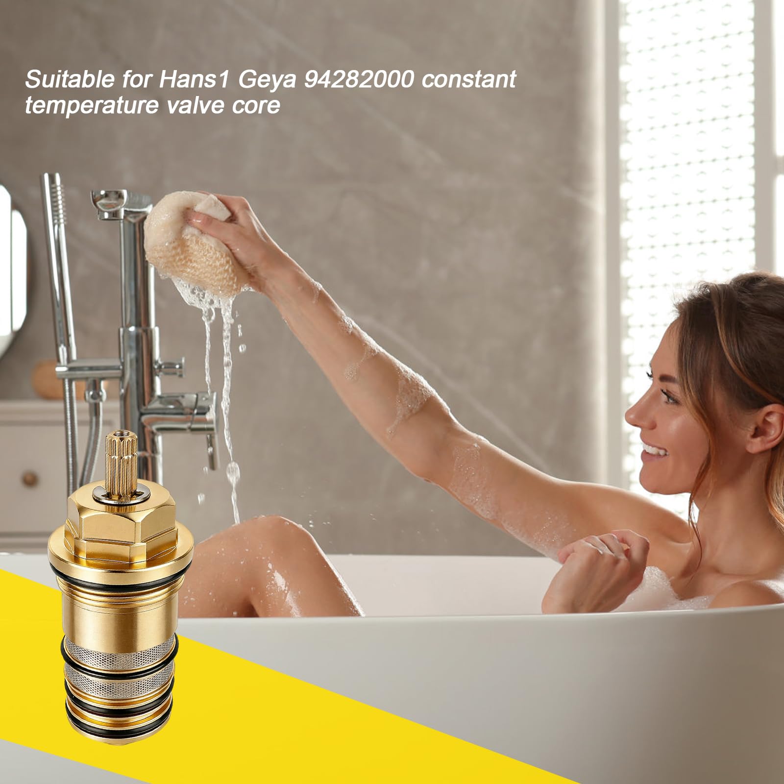 94282000 Unidad de regulación de temperatura en acabado de latón, 3/4 pulgadas, apto para alcachofas Hansgrohe Ecostat, pieza de repuesto para unidad de control de temperatura, material de latón