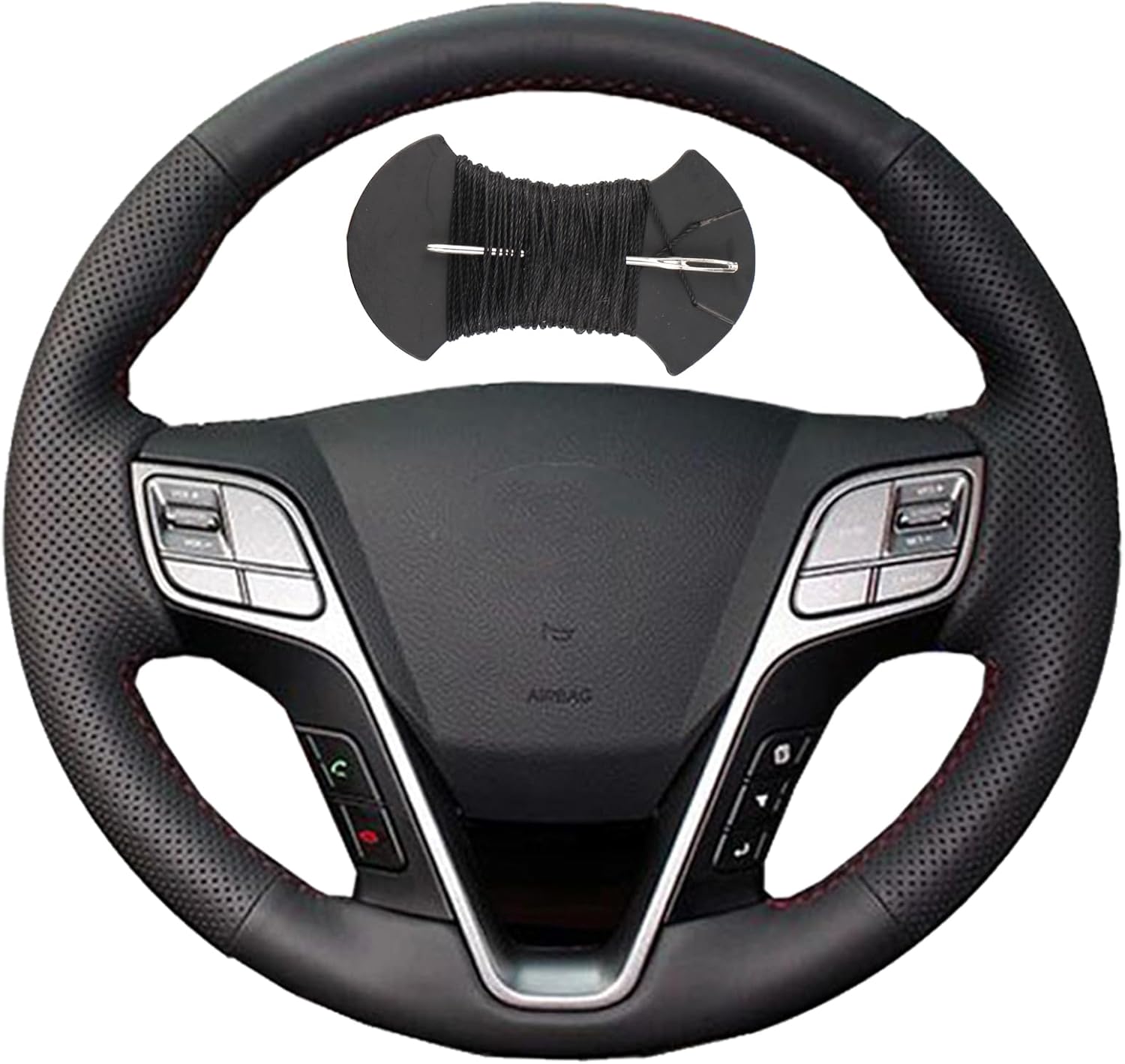 Car Steering Wheel Cover Microfiber Leather Stitch Wheel Wrap Fit for Hyundai Santa Fe 2013-2018 Grand ix45 2013-2016,Black