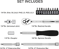 Vista 4 de Mayouko 62 Pieces 1/4 Inch Drive Socket Set, SAE/Metric, 1/4" Dr. Socket Set with Ratchet and Adapters, 5/32-Inch - 9/16-Inch, 4mm - 14 mm