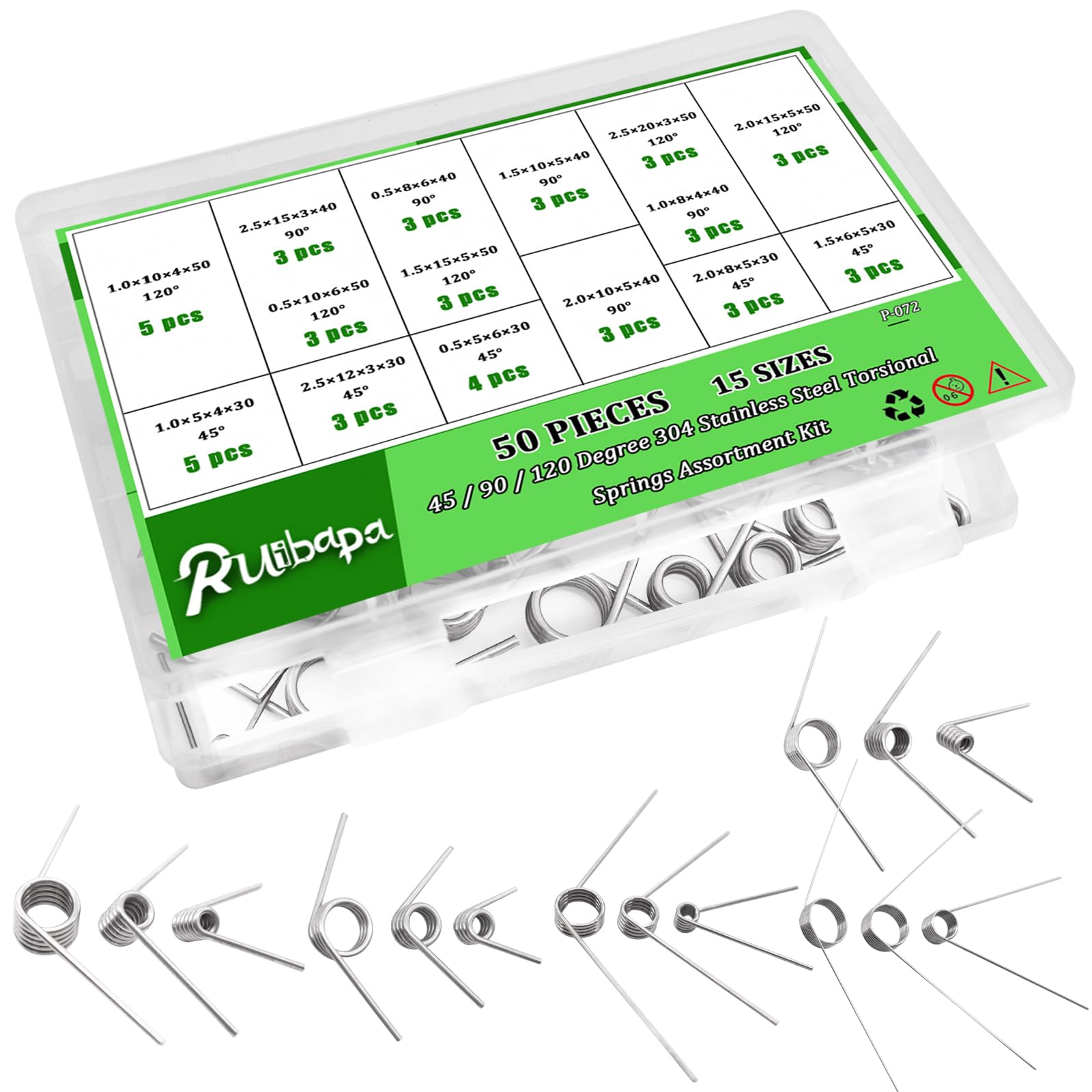 50Pcs Torsional Springs Assortment Kit 15 Sizes 304 Stainless Steel,45/90/120 Degree for Home Repairs & DIY Springs Assortment — Amazon image 7