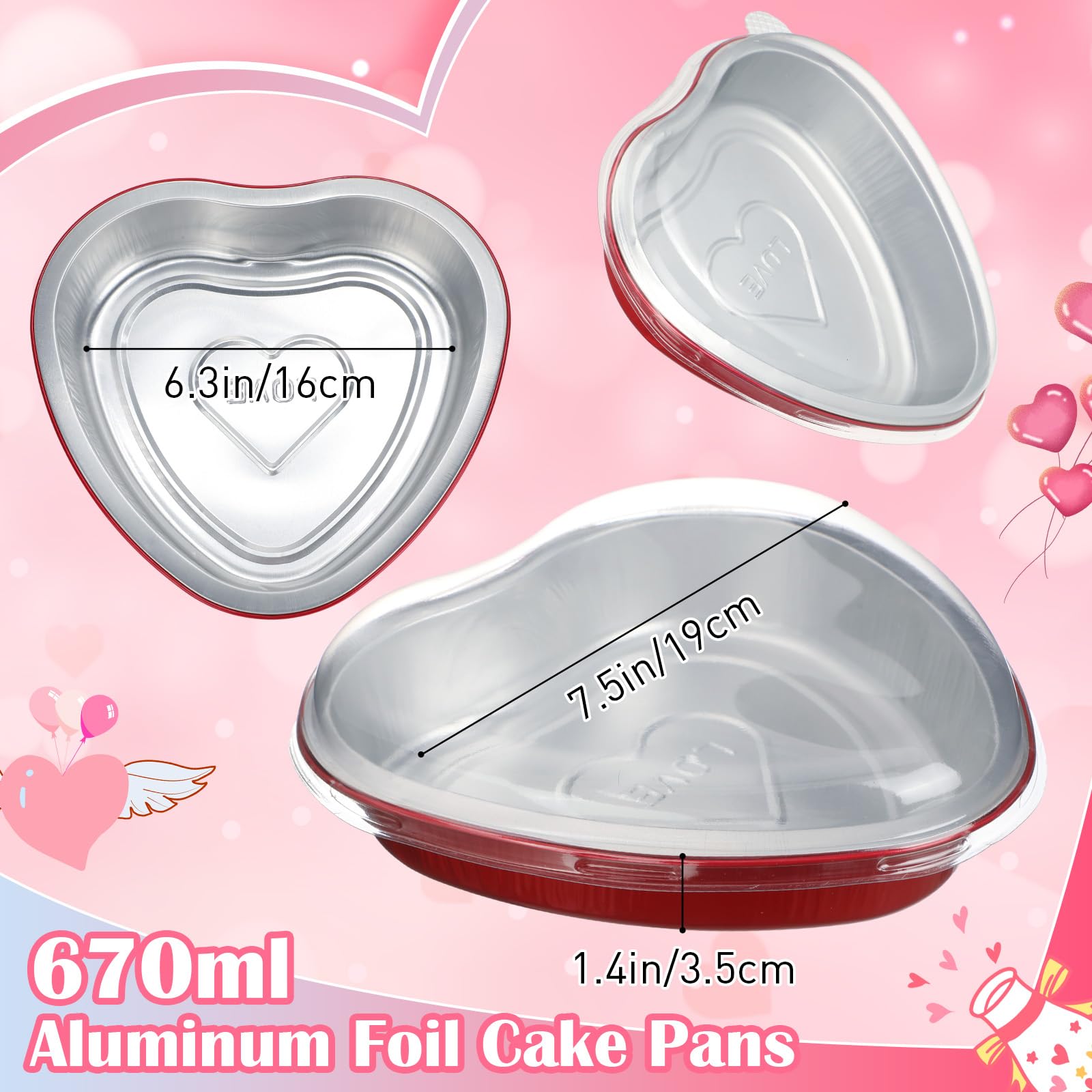 Patelai 25 juegos de moldes grandes de aluminio para tartas con tapa, 643.5 g, en forma de corazón, moldes para hornear postres, para el día de San Valentín, Navidad, boda, graduación, suministros