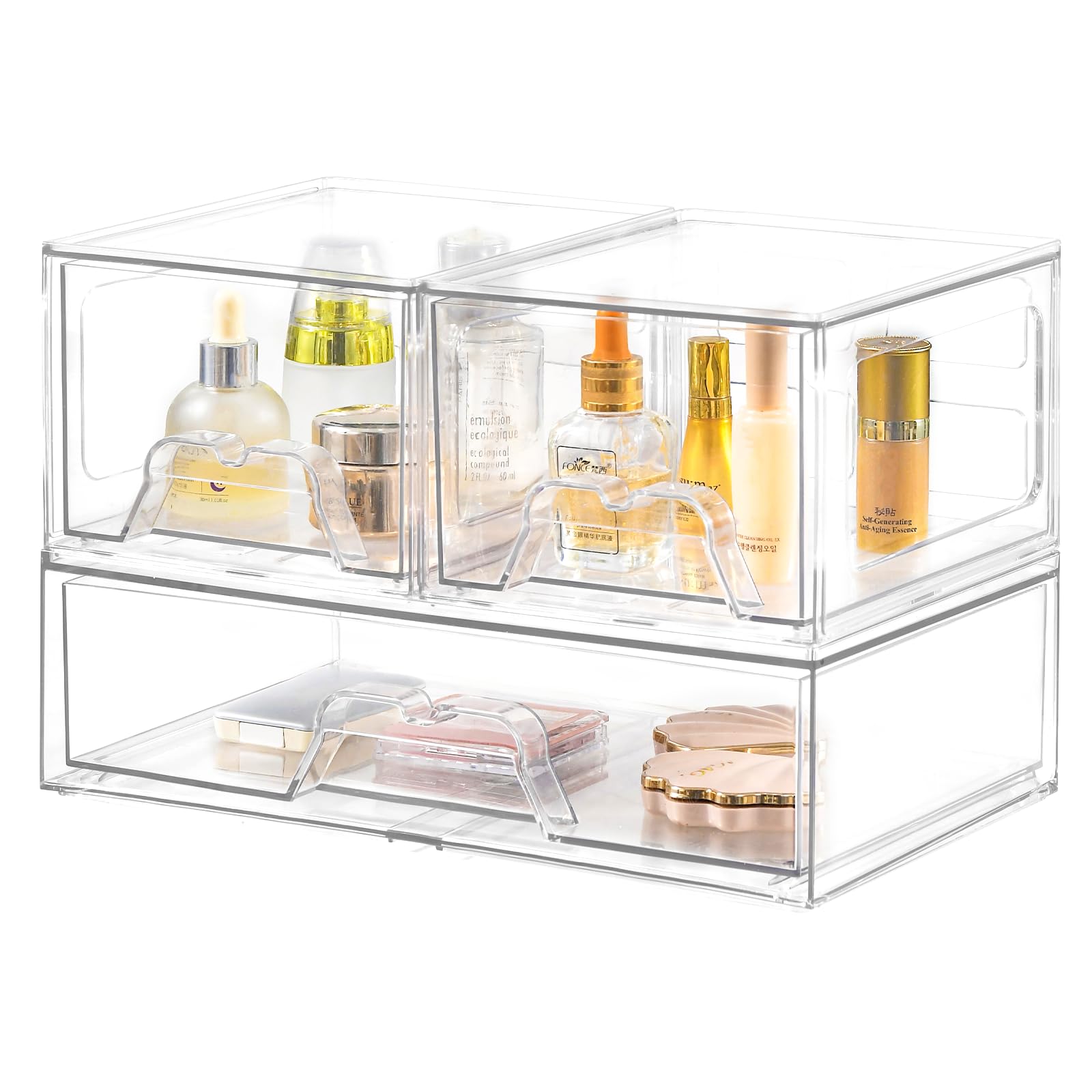 Stebopum 3 Pack Stapelbare Schubladenbox Schubladen Organizer Schminktisch Acryl Transparent Kosmetik Organizer Schublade Badezimmer Aufbewahrung und Organisation (3Pack combination)