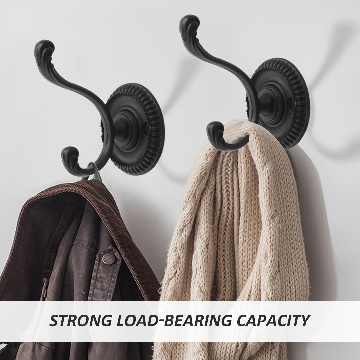 USHXVG 6 Pieces of Retro Coat Hooks, 2 Pieces of Hooks, Light Luxury Coat Hooks, Alloy Heavy-Duty Hooks - Image 4