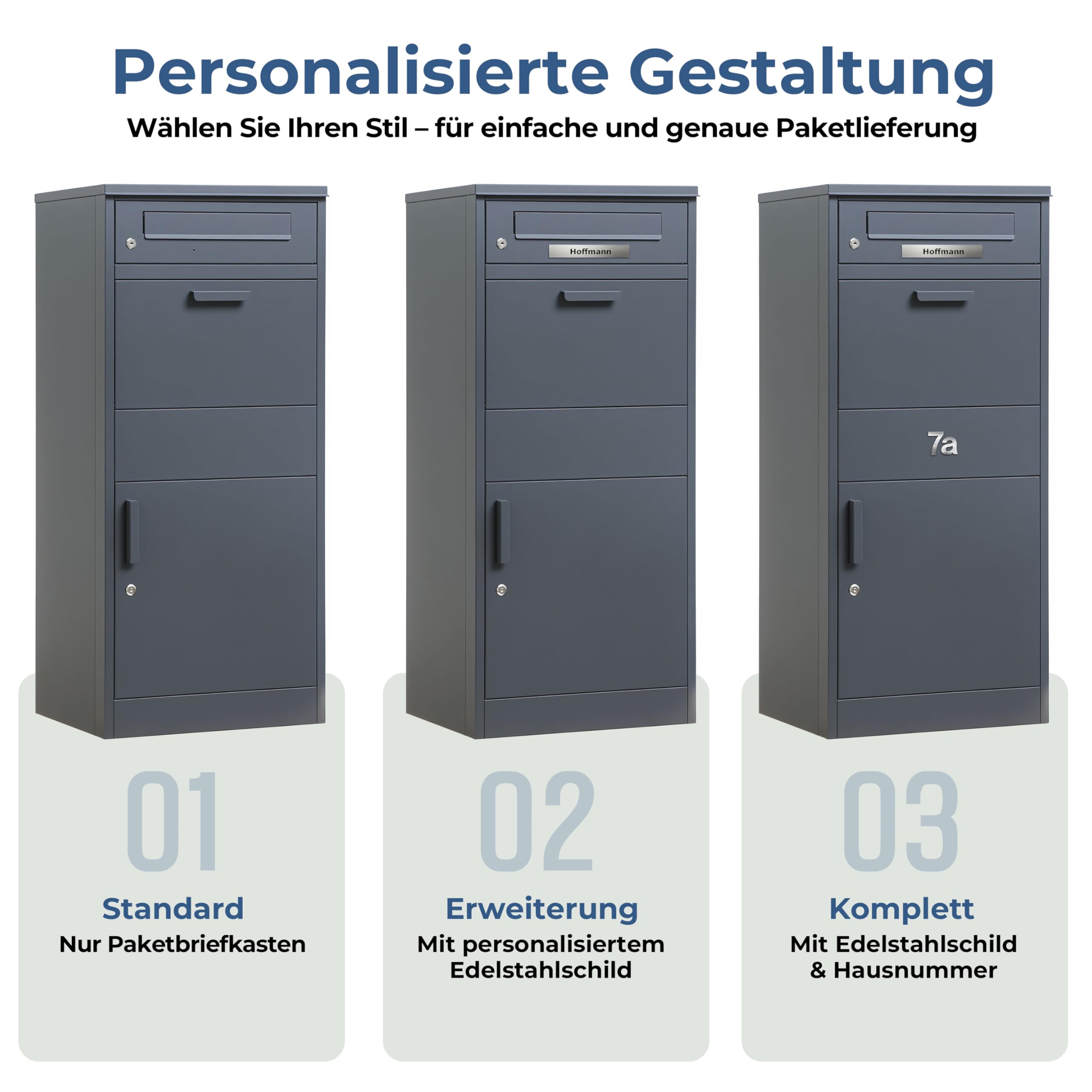 Zedelmaier Paketbox Briefkasten mit großem Paketfach, XXL Paketbriefkasten für Außenbereich, personalisiert mit Edelstahl Namensschild & Hausnummer, inkl. 4 Schlüssel(112 x 50 x 39 cm)