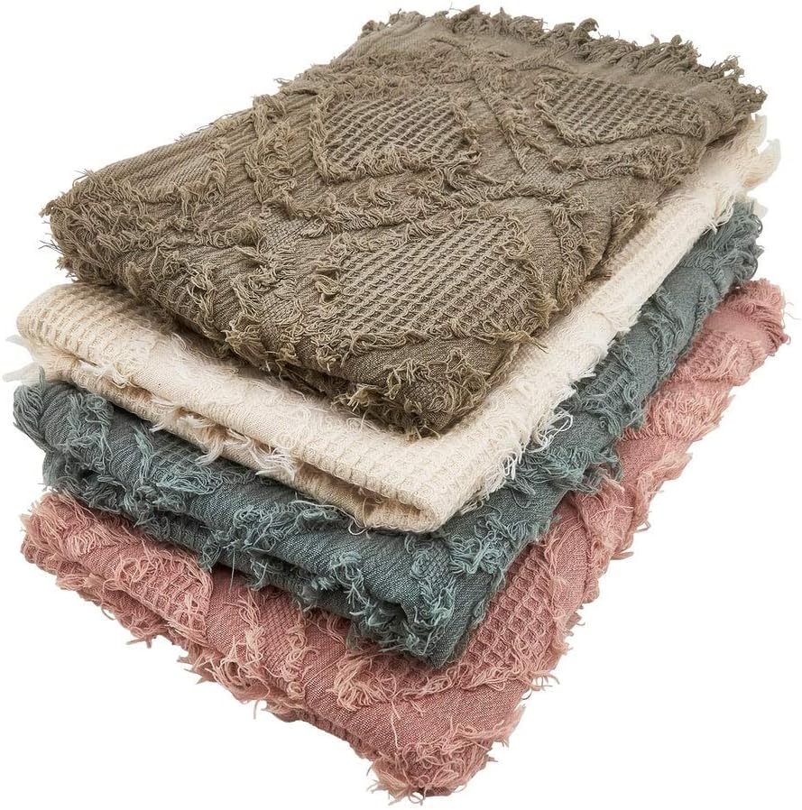 Fennco Styles Waffle Weave Modern Cotton Natural Table Runner with Fringe – 16”W x 72”L Table Cover for Home Décor, Dining Table, Banquets, Holidays and Special Occasions