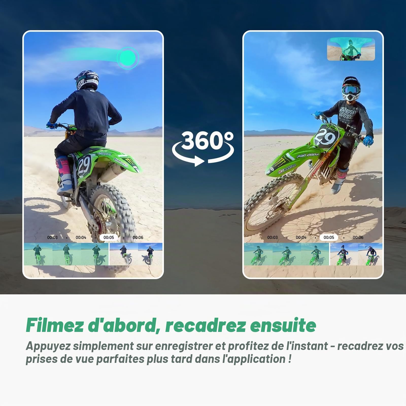 AKASO 360 Kit Moto pour Caméra d'action, Camera Sport à 360° avec Carte Mémoire 128 Go, 5.7K 360 Vidéo, 72MP Photo, SuperSmooth, 2.29" Écran Tactile, Effet Selfie Stick Invisible, Horizon 360° Lock