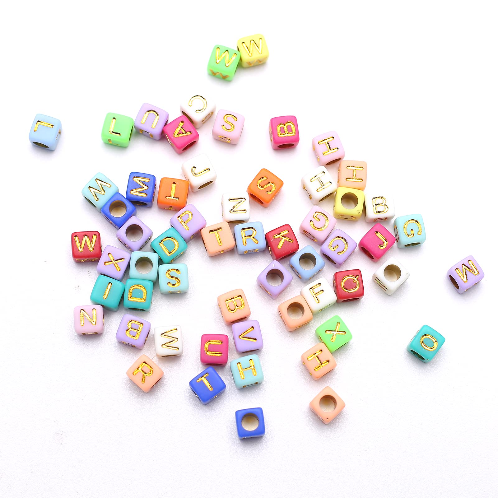 ToBeIT Acrylic Alphabet Letter A-Z Cube Beads 1000 pcs for Jewelry Making Bracelets, Necklaces(6mm) (6 * 6color-Gold(Green)) - Image 4