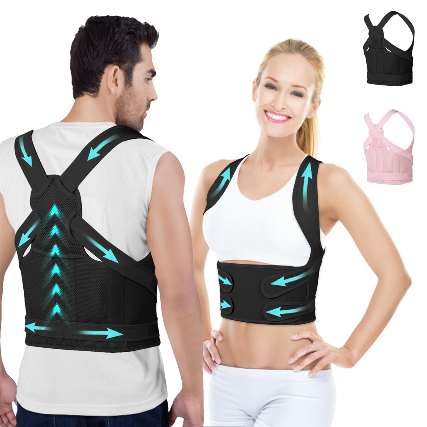 Posture Corrector for Women and Men,4 In 1 Adjustable Full Back Brace,Posture Braces Can Relieve Upper and Lower Back Pain, Shoulder Braces for Hunchback,Scoliosis, Lumbar Spine, Spine(Medium Black)