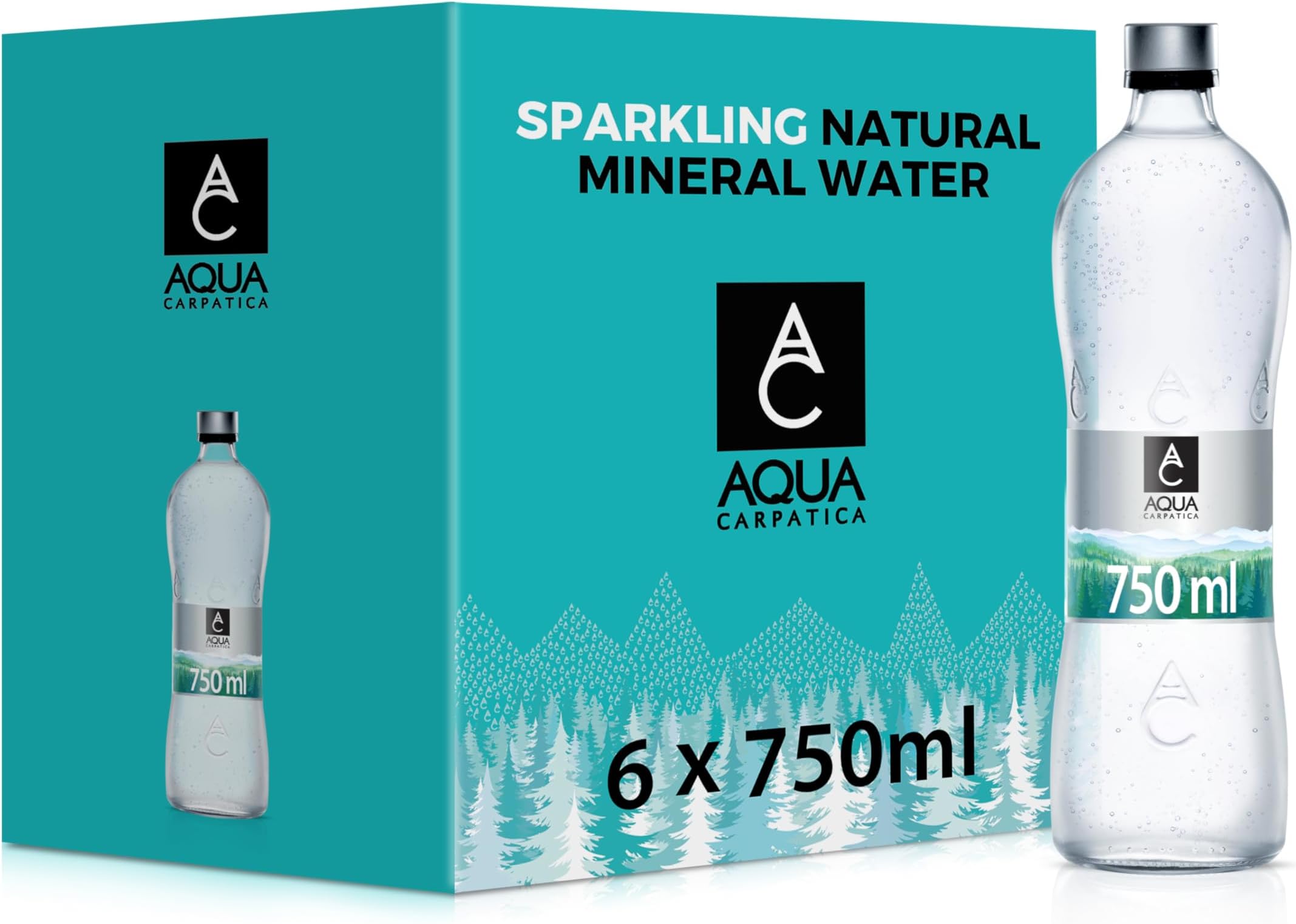 Aqua Carpatica Naturally Sparkling Mineral Water 750ml Glass (Pack of 6) Natu...