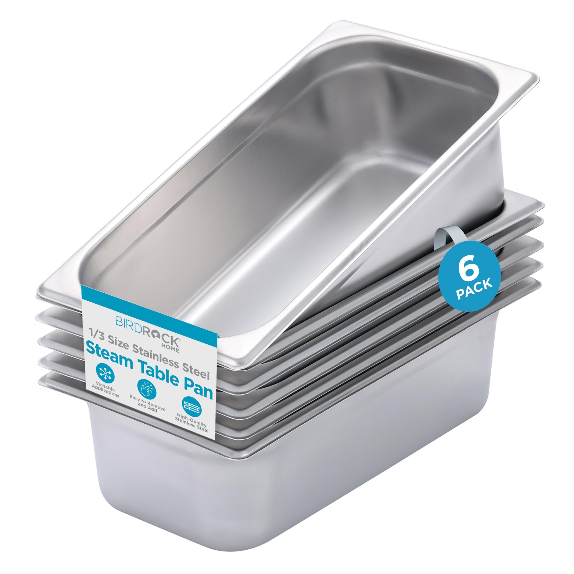 BIRDROCK HOME Stainless Steel Steam Table Pan - Hotel, Restaurant & Catering Supplies - 24 Gauge Steel, 4.1 qt Capacity - Meal Prep, Cooking, &Food