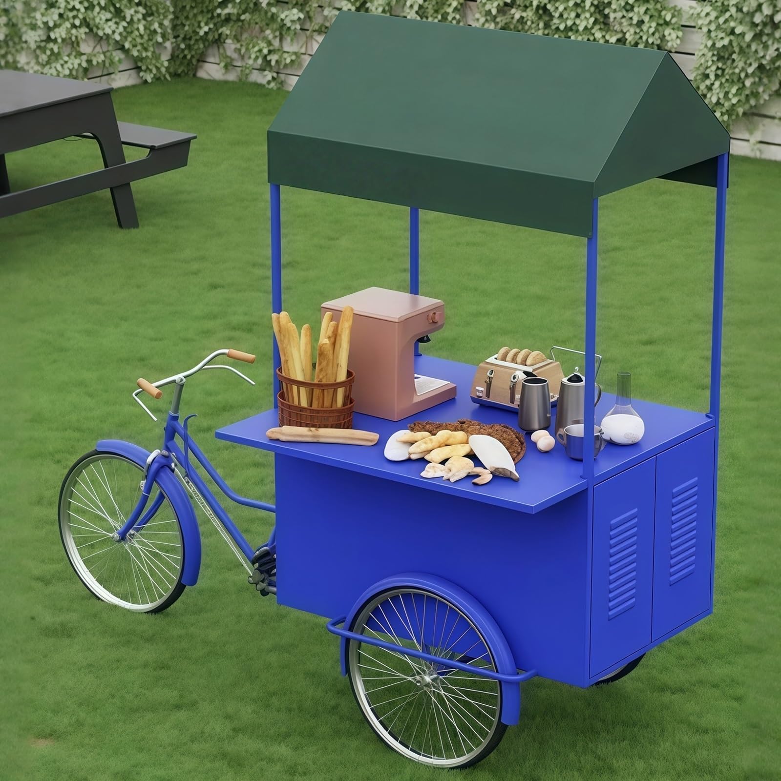 Mobile vending tricycle, Mobile Metal Cart Canopy Snacks Beverages Coffee Candy Multicolor(Blue)