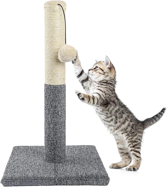 Awefrank Cat Scratching Post, 52cm Scratching Post for indoor Cats, Kitten Scratching Post, Cat Scratcher with Natural Sisal Rope and Interactive Ball