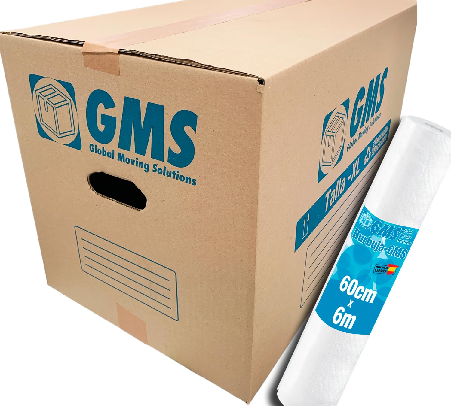 20 Cajas Cartón Mudanza - 55x35x35cm Talla XL de 67 litros + Burbuja 6x0,6m Para Mudanzas y Almacenaje con Asas y Con Burbuja. Cartón Alta Resistencia (20 Cajas - 55x35x35cm + Burbuja)