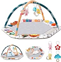 HOME Baby Play Gym Mat: 6 Development Zones Tummy Time Activity Pad with 4 Detachable Toys for Sensory Motor Skills Newborns 0-12 Months