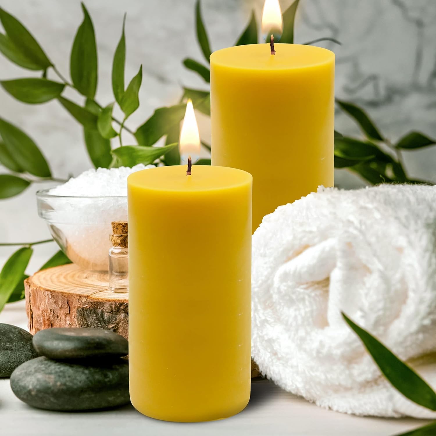 Confezione da 2 candele in cera d'api – 3 x 6 candele grandi – 100% pura, cera d'api naturale, combustione pulita, antigoccia, per decorazione domestica, decorazioni per matrimoni, regali, 160 ore di