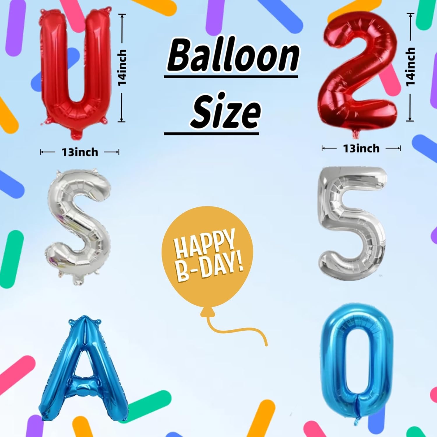 USA 250 Foil Balloons, Red White and Blue Letter Number Balloons Large Balloons, Suitable for July 4th Decorations 250th Anniversary Celebrations US Independence Day Patriotic Themed Party Decorations