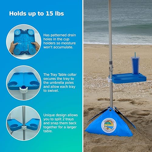 Miniatura 4 de BEACHBUB Sistema de mesa de bandeja con 4 portavasos – Viaje a la playa imprescindible para vacaciones – Paraguas fácil de poner y quitar