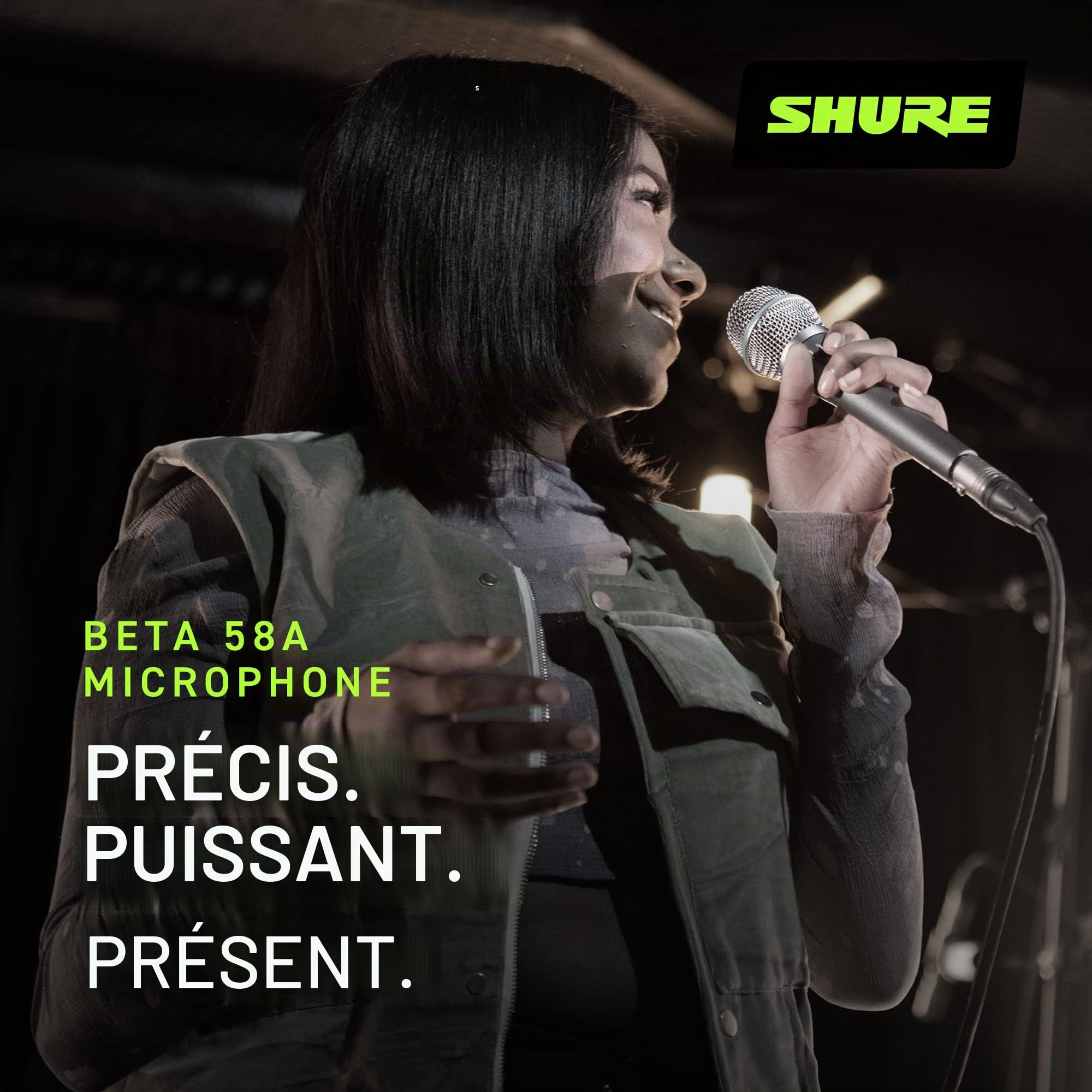 Shure Beta 58A Microphone Vocal - Micro Dynamique Supercardioïde à Un Élément & CAHAYA Pied de Microphone au Sol Mobile 2 en 1 Trépied en Métal avec Deux Clips Différents Réglable