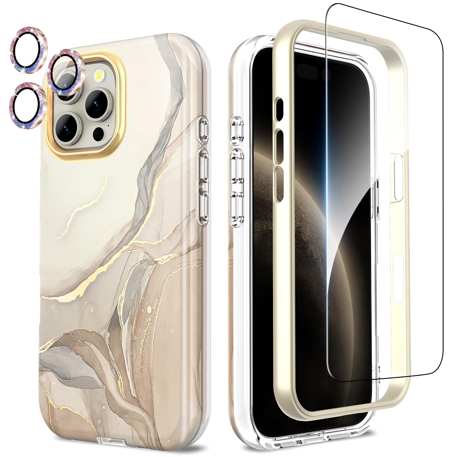 Coque iPhone 16 Pro Max SHEDEER paillettes blanche avec protection écran