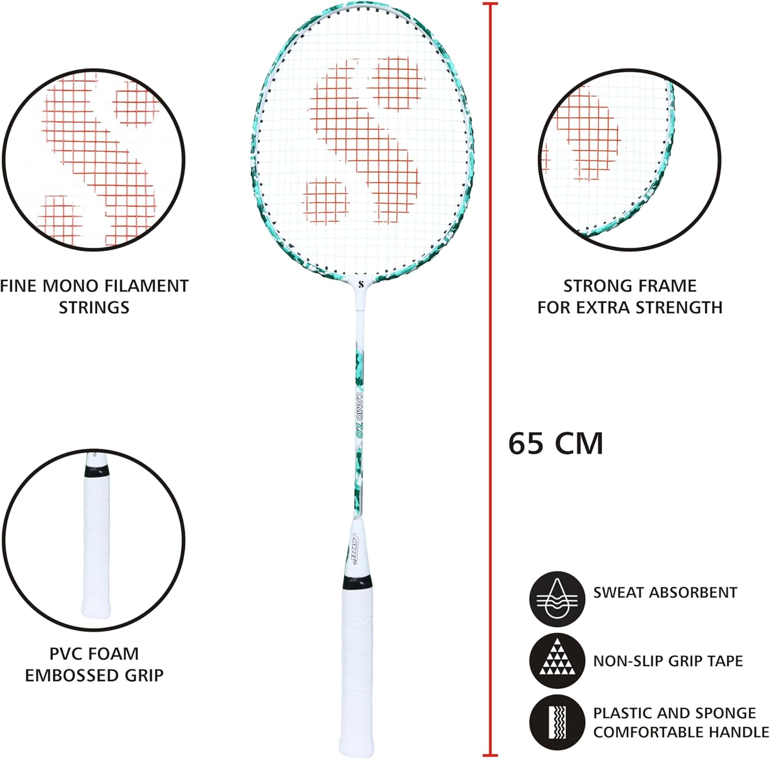 Silver's Aluminium Camo 7.0 Badminton Racket with Full Cover(Green/White)