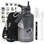 WixByti 64 oz Insulated Water Bottle with Straw (Cold for 48 Hrs), Half Gallon Stainless Steel Triple Wall Vacuum Sports Water Jug, Leakproof Hydro Cup Flask with Straw Spout Lids & DIY Stickers