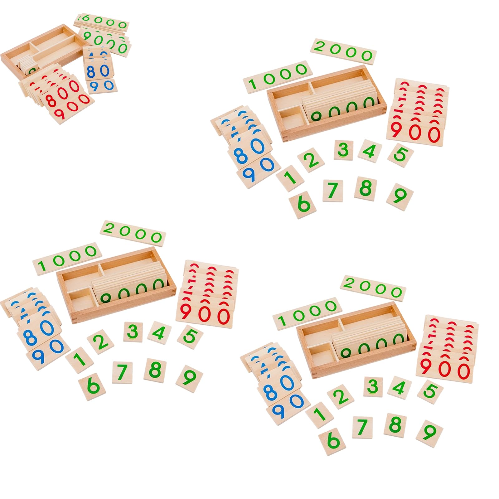 Jeu De Cartes Numériques Montessori en Bois pour L'apprentissage des Opérations Mathématiques, avec Boîte, 1 À 9000. Matériel Montessori, Cadre en Bois De Hêtre, Robuste Et Stable. (3a)