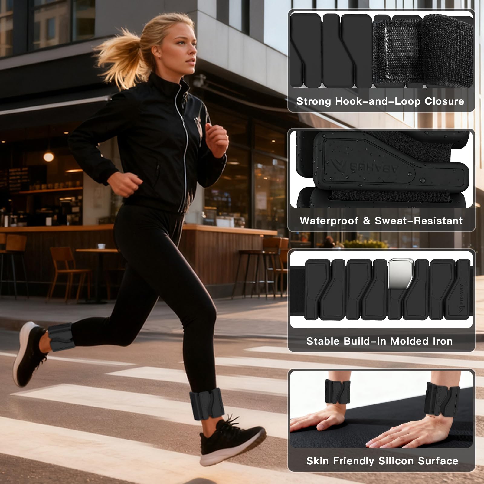Abahub Gewichtsmanschetten Hand Fuß Handgelenk Gewichte für Beine und Arme Wrist Ankle Weights Set2er (Je 0.45kg) verstellbar für das Heimtraining, Laufen, Yoga & Pilates (insgesamt 0.9kg)