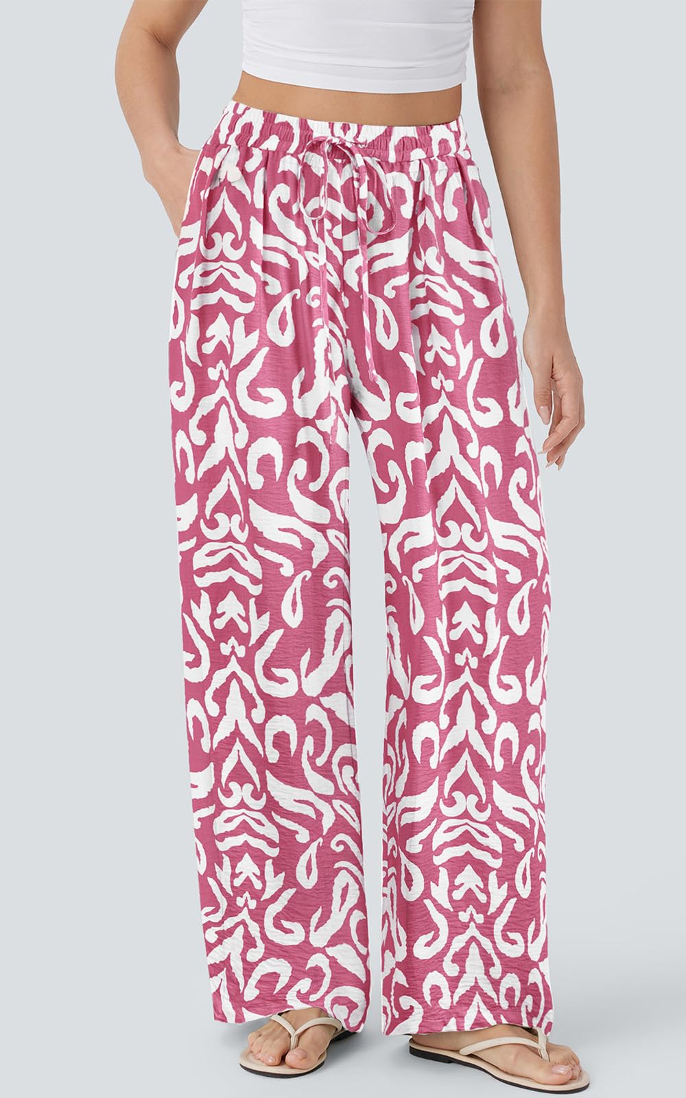 PRETTYGARDEN Womens Pants Elastic Waist Floral Lightweight Palazzo Pants for Women Casual Lounge Wide Leg Pants Woman